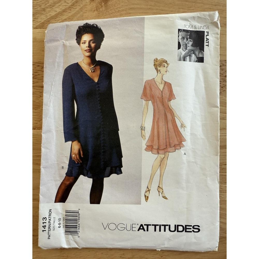 VOGUE ATTITUDES Pattern 1413 DESIGNER Linda & Tom Platt Misses' DRESS Size 6-10